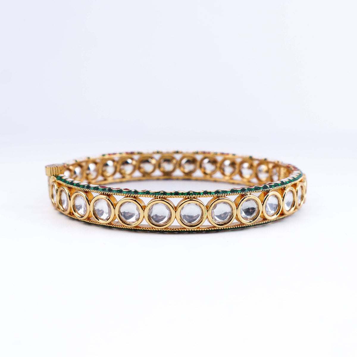 Close-up of a 22K gold-plated fashion bangle (single) showcasing intricate detailing, fine craftsmanship, and rich 22K gold-plated finish