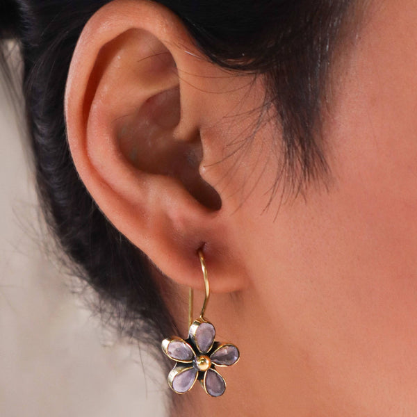 Model wearing Brass Fashion Earrings for a stylish and contemporary fashion jewellery look