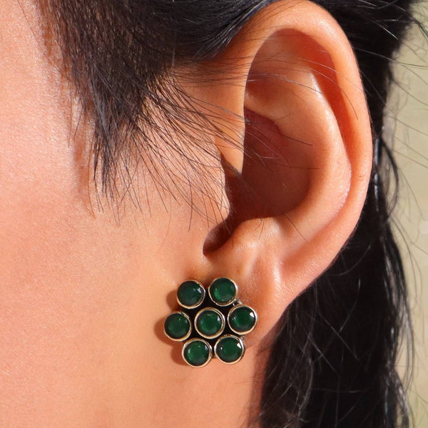 Model wearing Brass Fashion Earrings for a stylish and contemporary fashion jewellery look