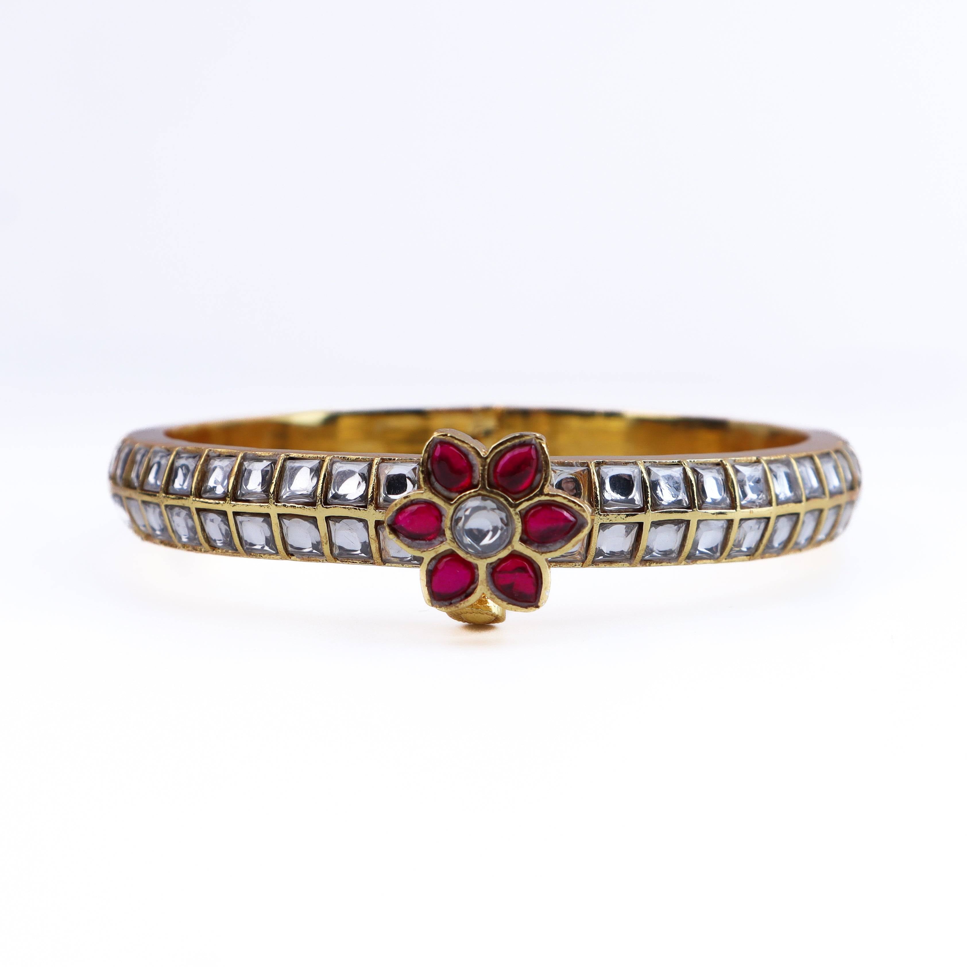 Close-up of a 22K gold-plated fashion bangle (single) showcasing intricate detailing, fine craftsmanship, and rich 22K gold plating