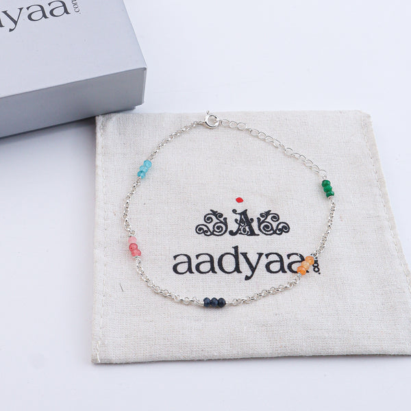 Multicolor Jade Silver Anklet (Project Handmade)