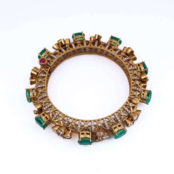 Detailed view of a 22K gold-plated fashion bangle (single) highlighting intricate motifs, textured detailing, and a premium 22K gold-plated finish