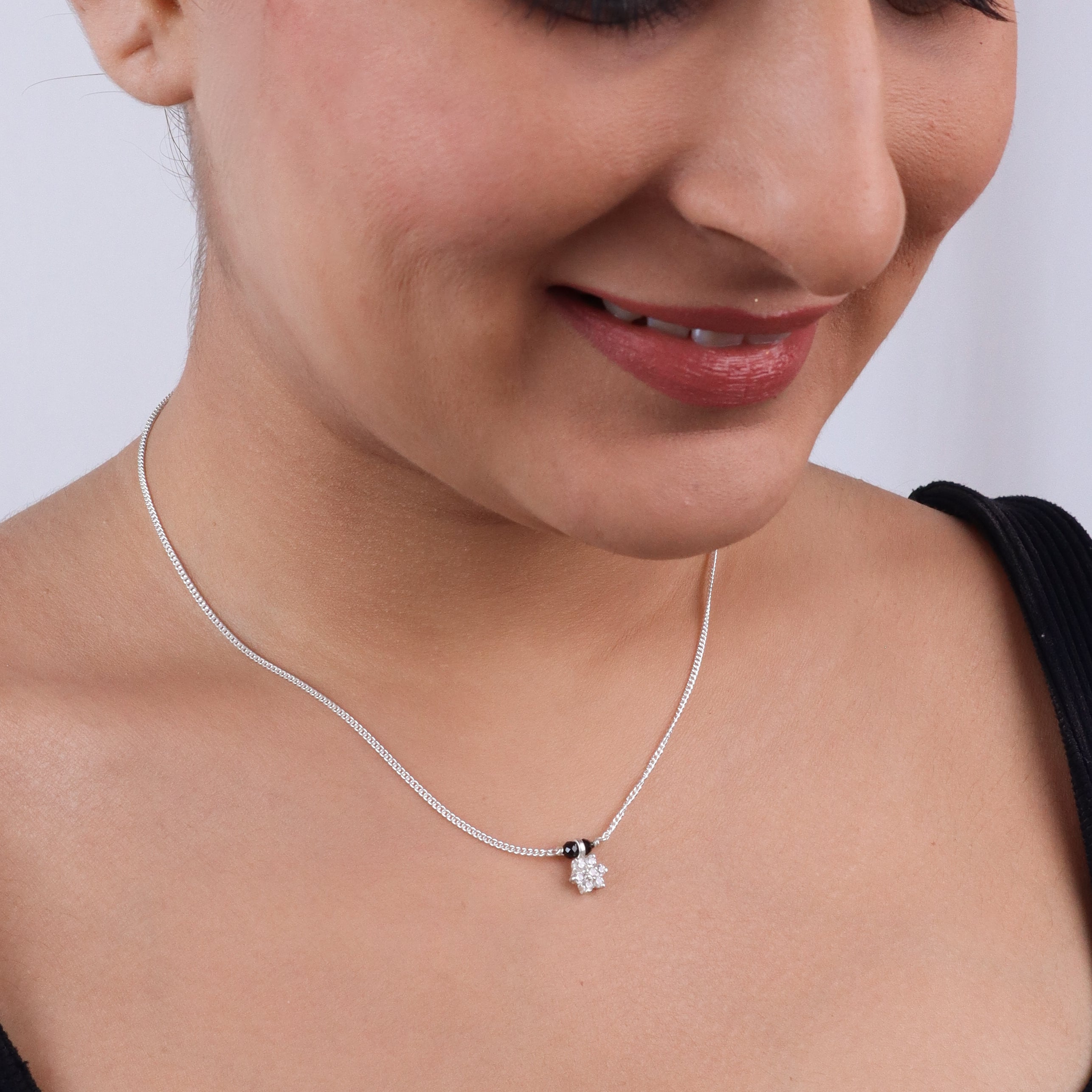Small Single Flower Motif Chain Mangalsutra | CZ | 92.5 Silver