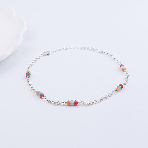 Multicolor Jade Silver Anklet (Project Handmade)