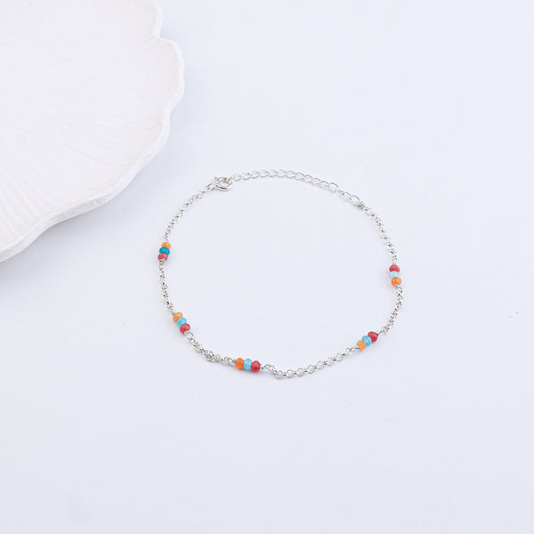 Multicolor Jade Silver Anklet (Project Handmade)