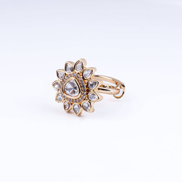 Close-up of 22K gold-plated fashion earring showcasing intricate detailing, fine craftsmanship, and rich 22K gold plating