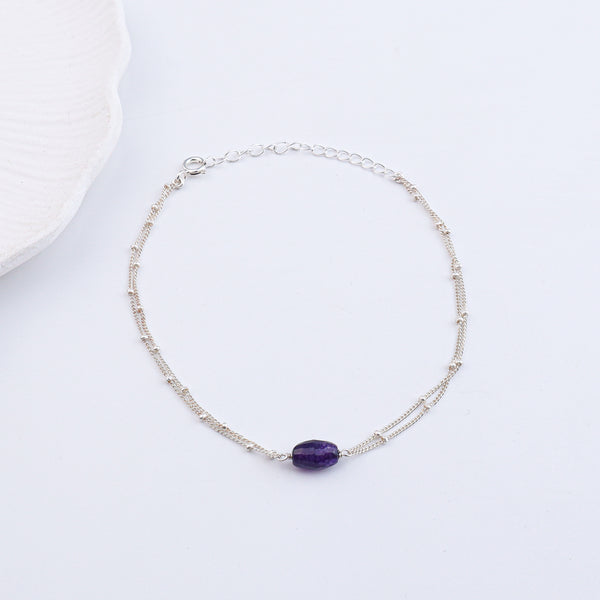 Purple Agate Silver Anklet (Project Handmade)