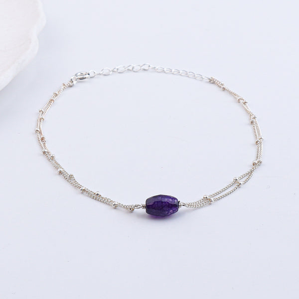 Purple Agate Silver Anklet (Project Handmade)