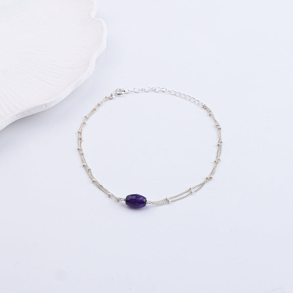 Purple Agate Silver Anklet (Project Handmade)