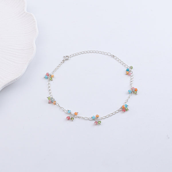 Multicolor Jade Silver Anklet (Project Handmade)