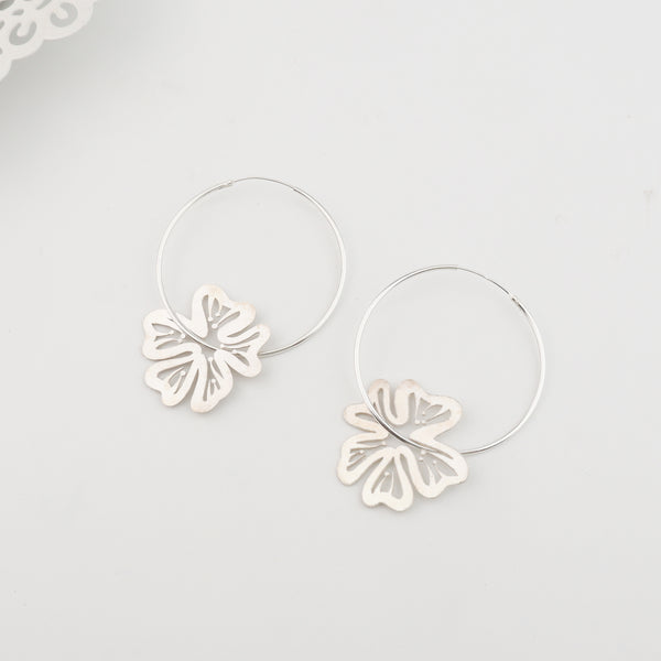 Silver butterfly earrings with floral design