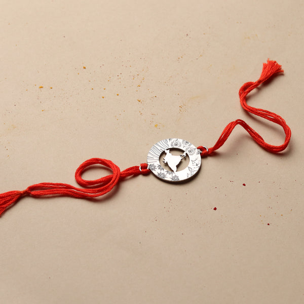 Silver Laser Cut 'Bharat' Rakhi