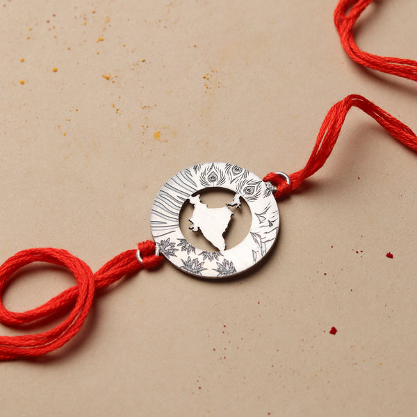Silver Laser Cut 'Bharat' Rakhi