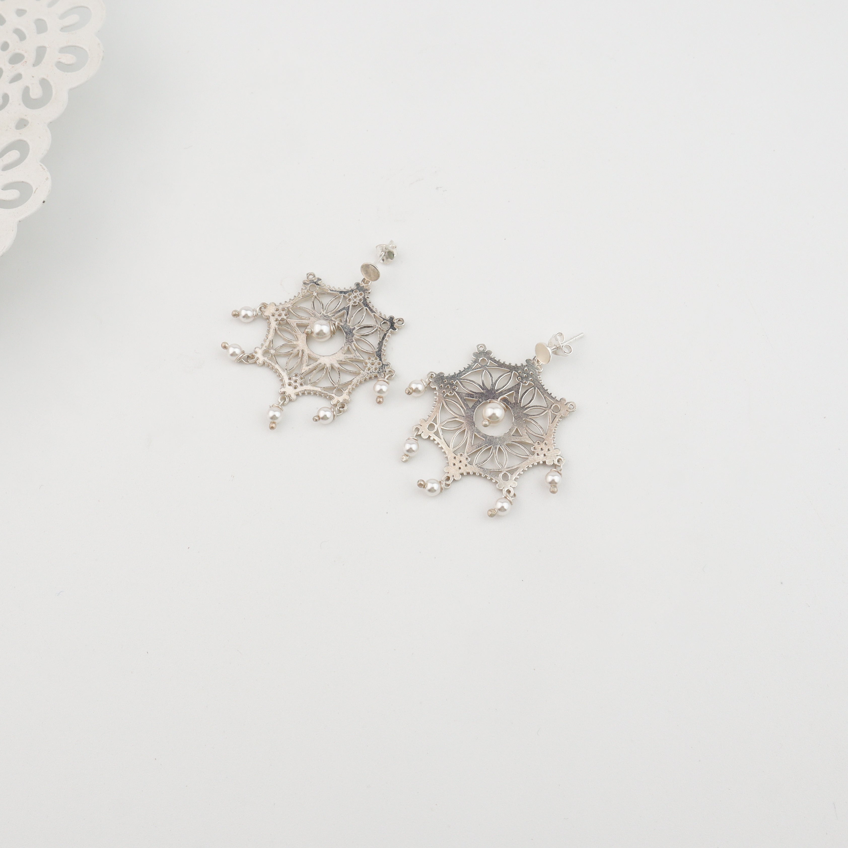 Silver Snowflake Filigree Earrings