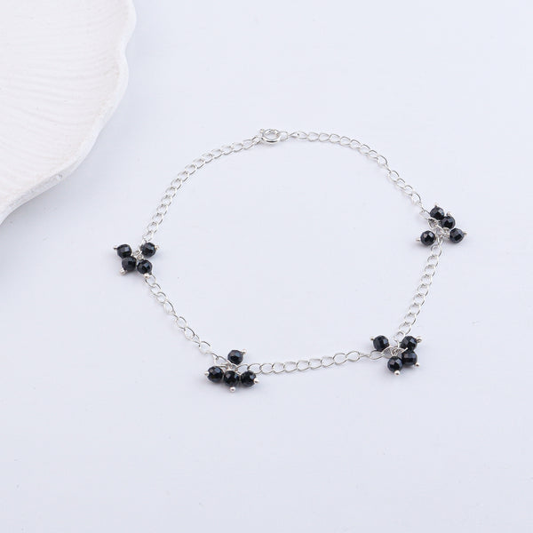 Black Spinel Bunch Silver Anklet (Project Handmade)