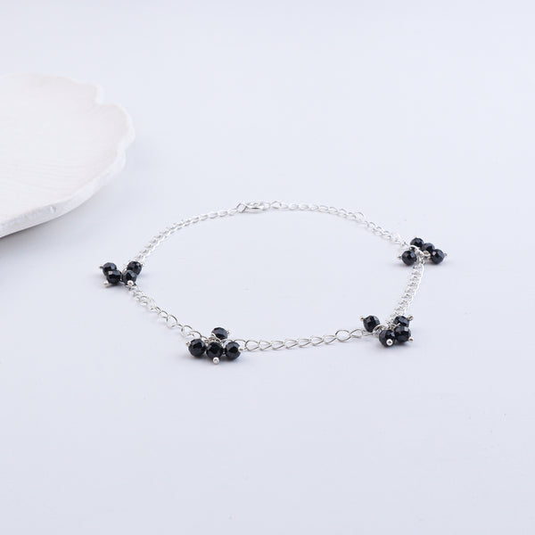 Black Spinel Bunch Silver Anklet (Project Handmade)