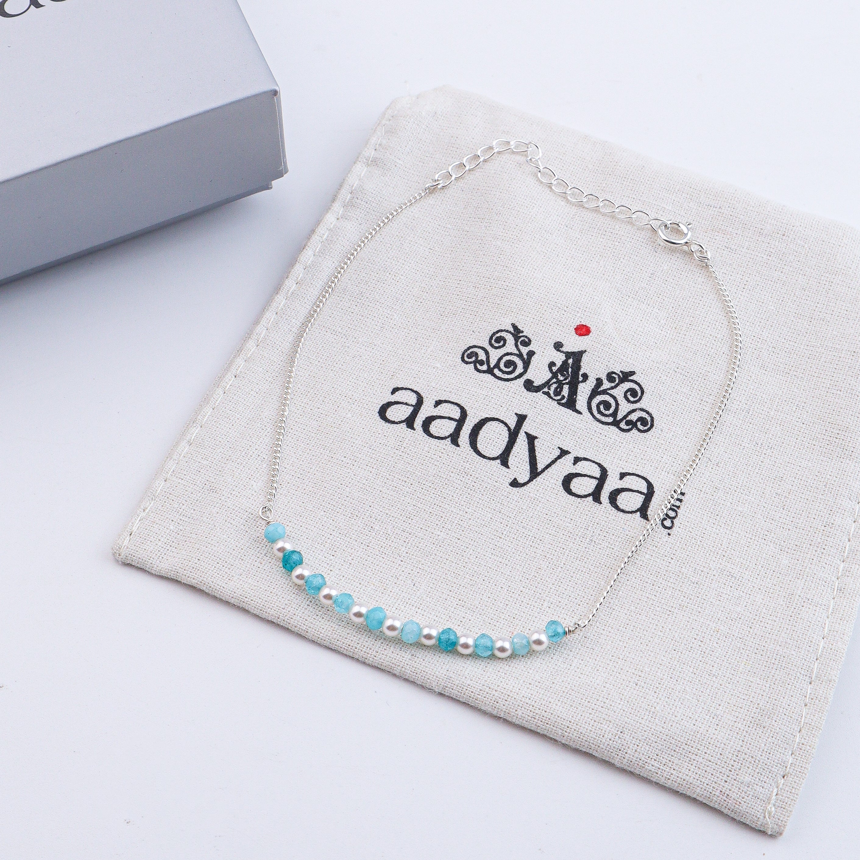 Blue Jade & Pearl Silver Anklet (Project Handmade)