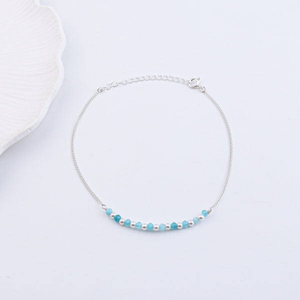 Blue Jade & Pearl Silver Anklet (Project Handmade)