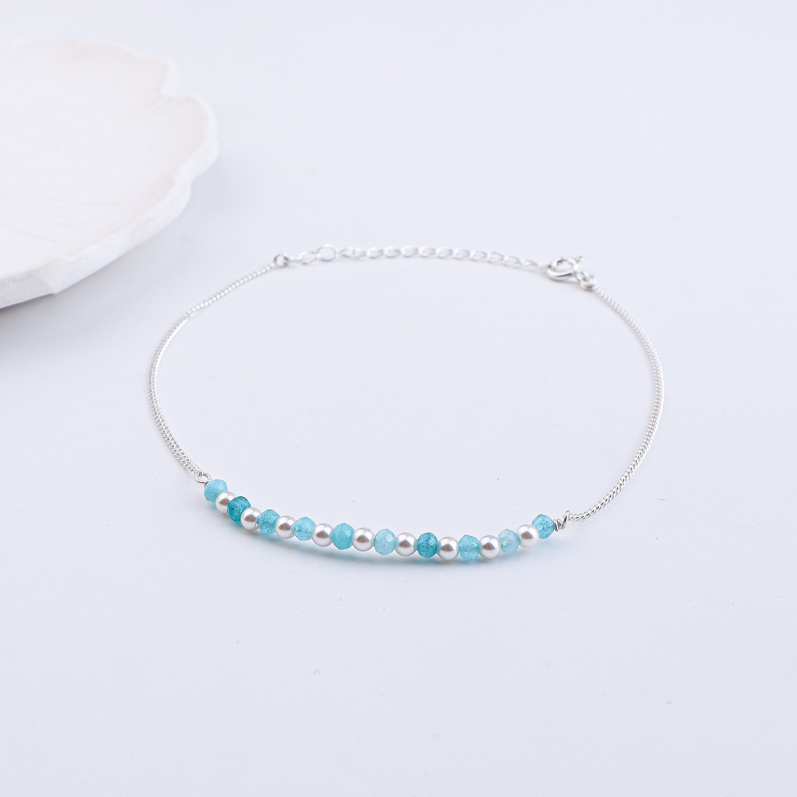 Blue Jade & Pearl Silver Anklet (Project Handmade)