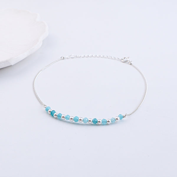 Blue Jade & Pearl Silver Anklet (Project Handmade)