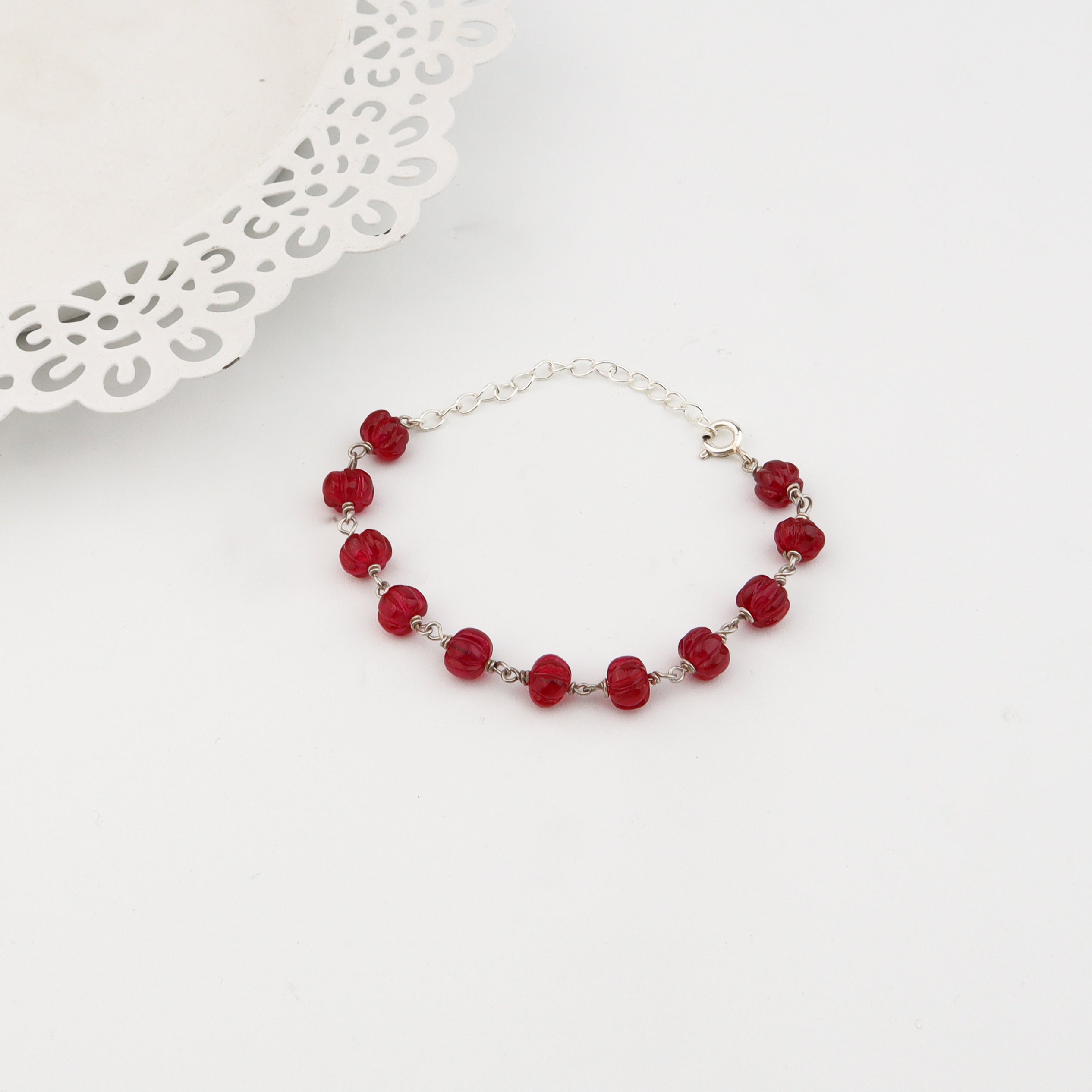 Silver Ruby Ganthan Braceelet
