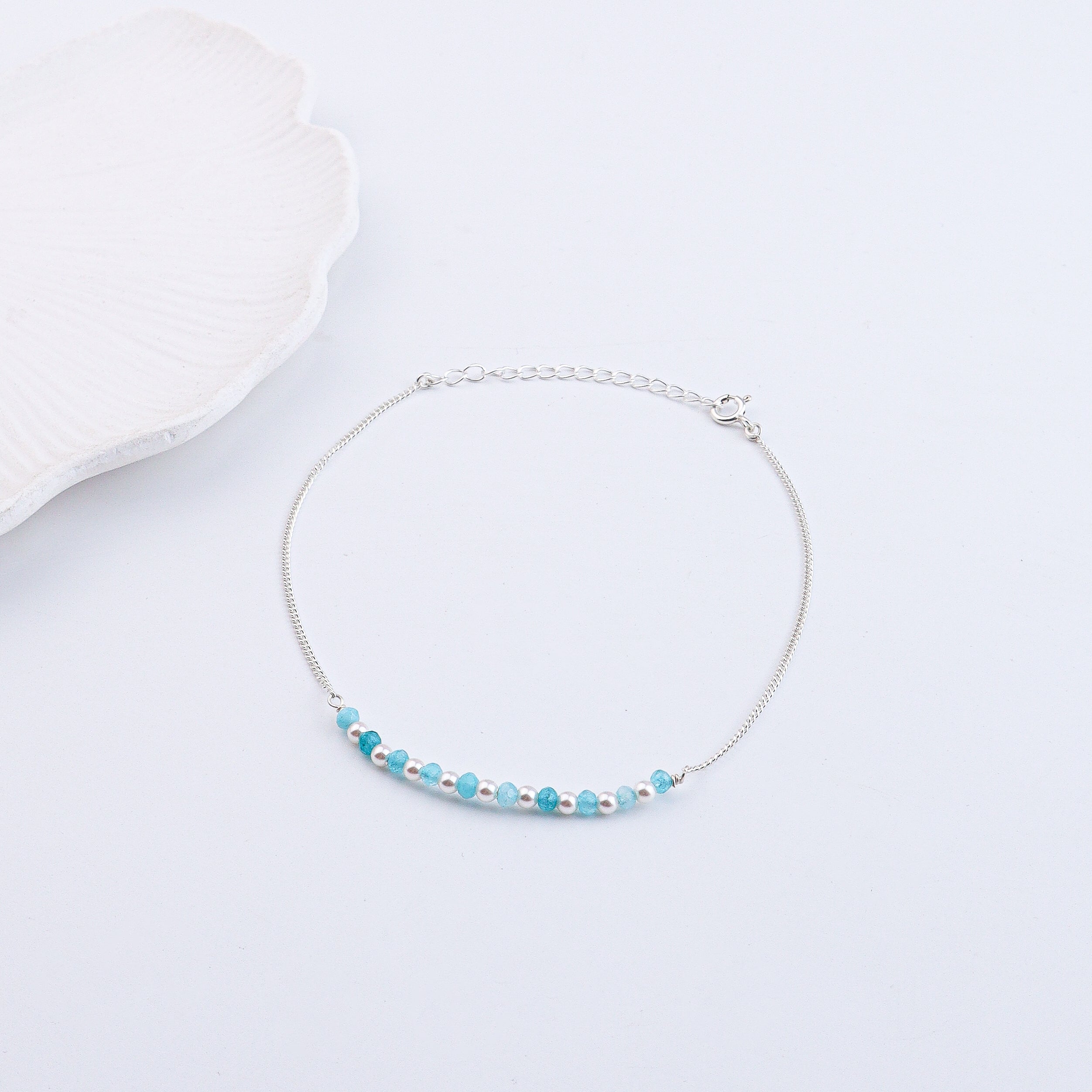 Blue Jade & Pearl Silver Anklet (Project Handmade)