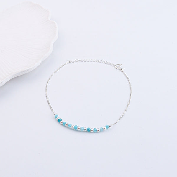 Blue Jade & Pearl Silver Anklet (Project Handmade)