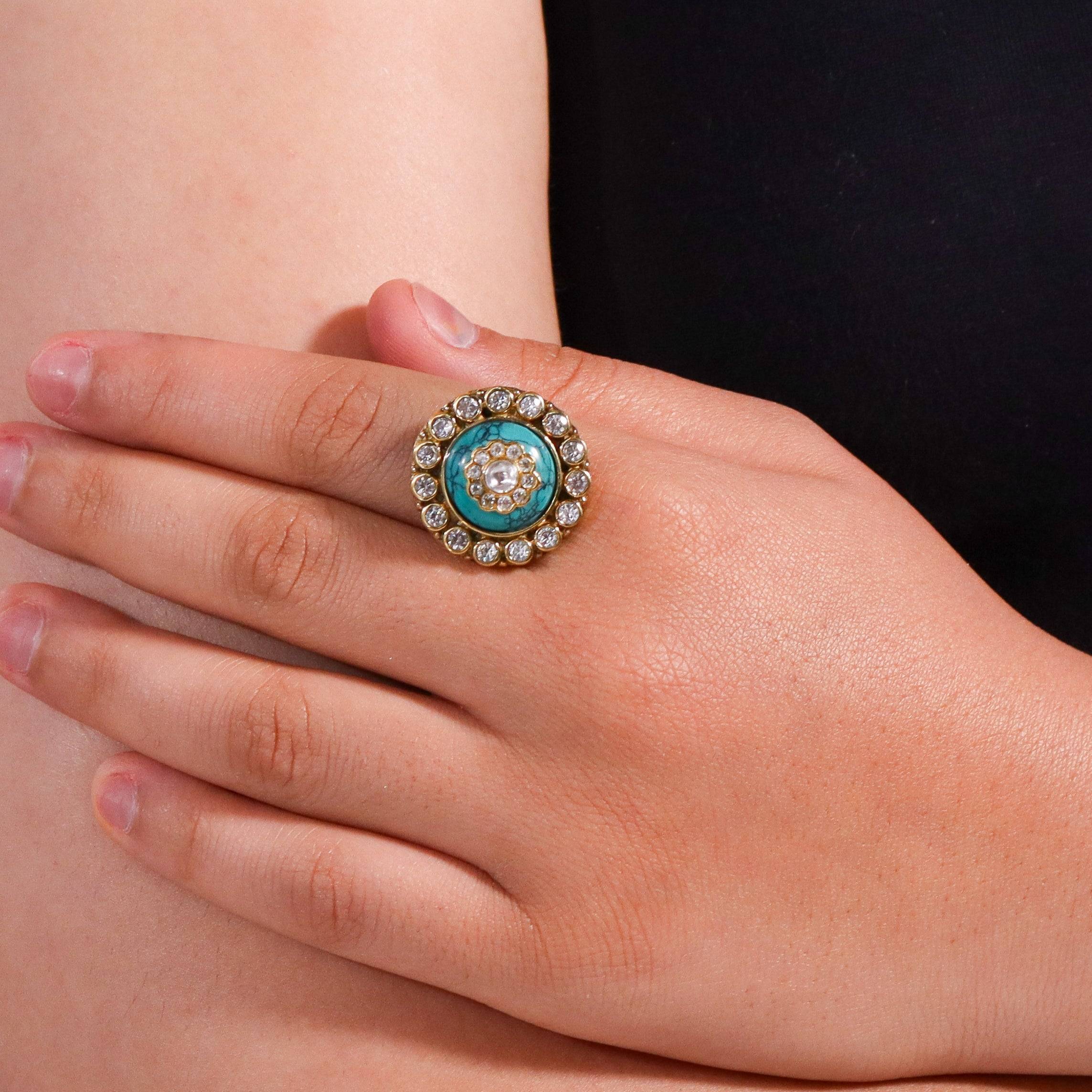 Model wearing a brass fashion ring for a stylish and contemporary fashion jewellery look