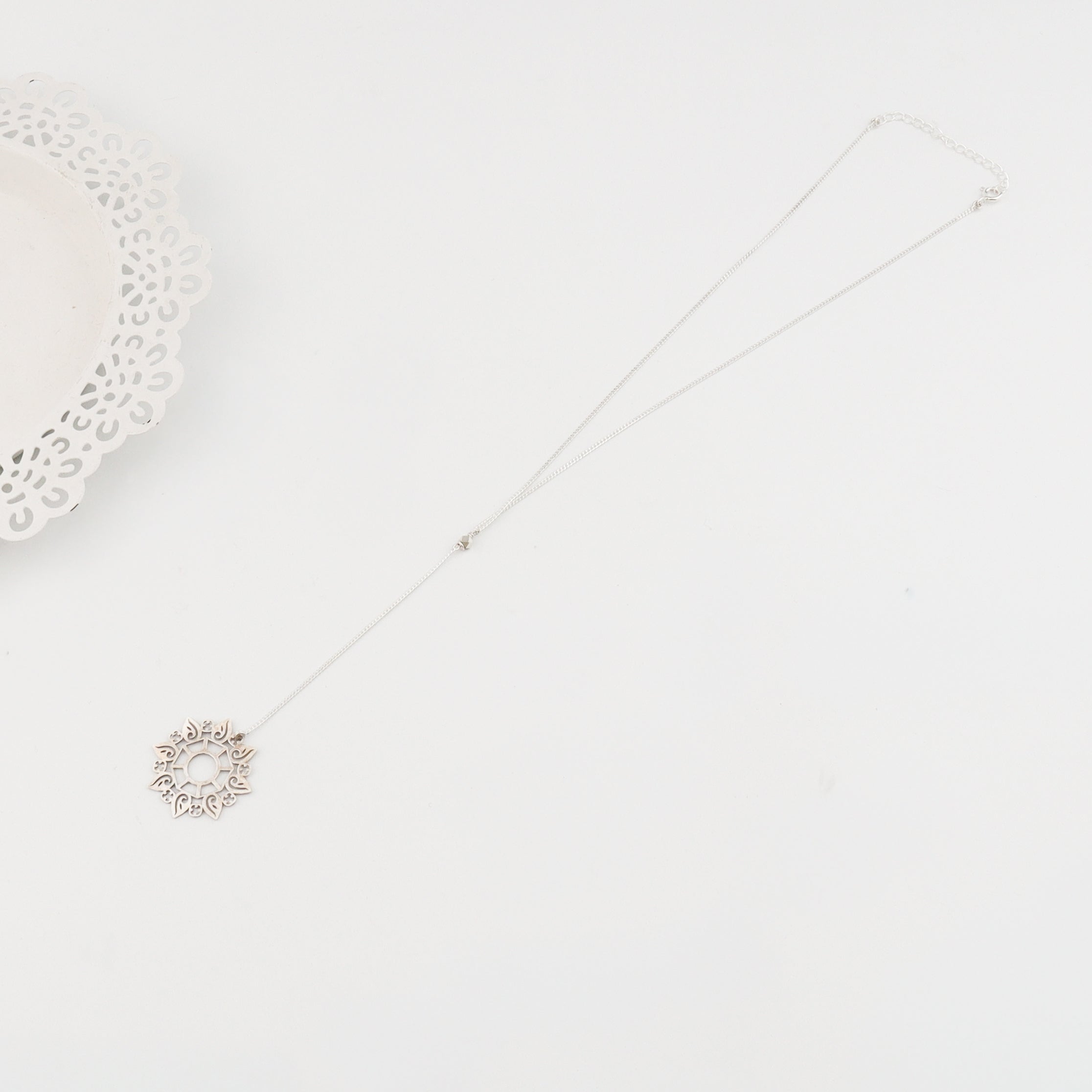 Silver Rosebud Pendant Y Necklace