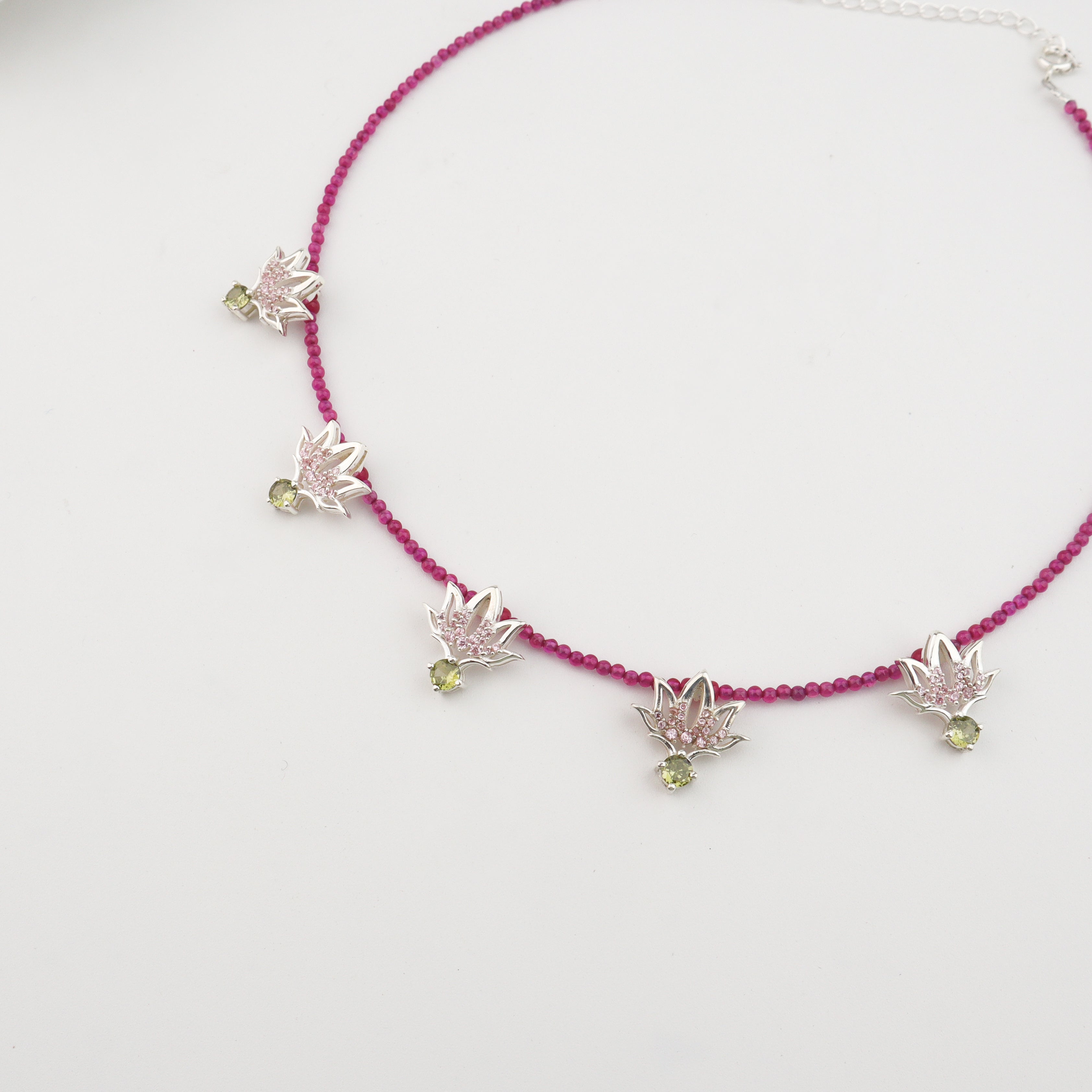 Silver Lotus CZ pendant necklace with ruby | 92.5 Silver | 22K Gold Plated