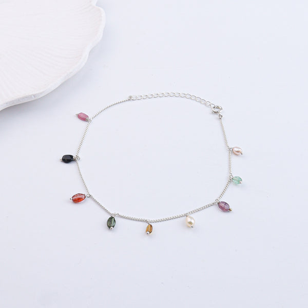 Tourmaline Silver Anklet (Project Handmade)