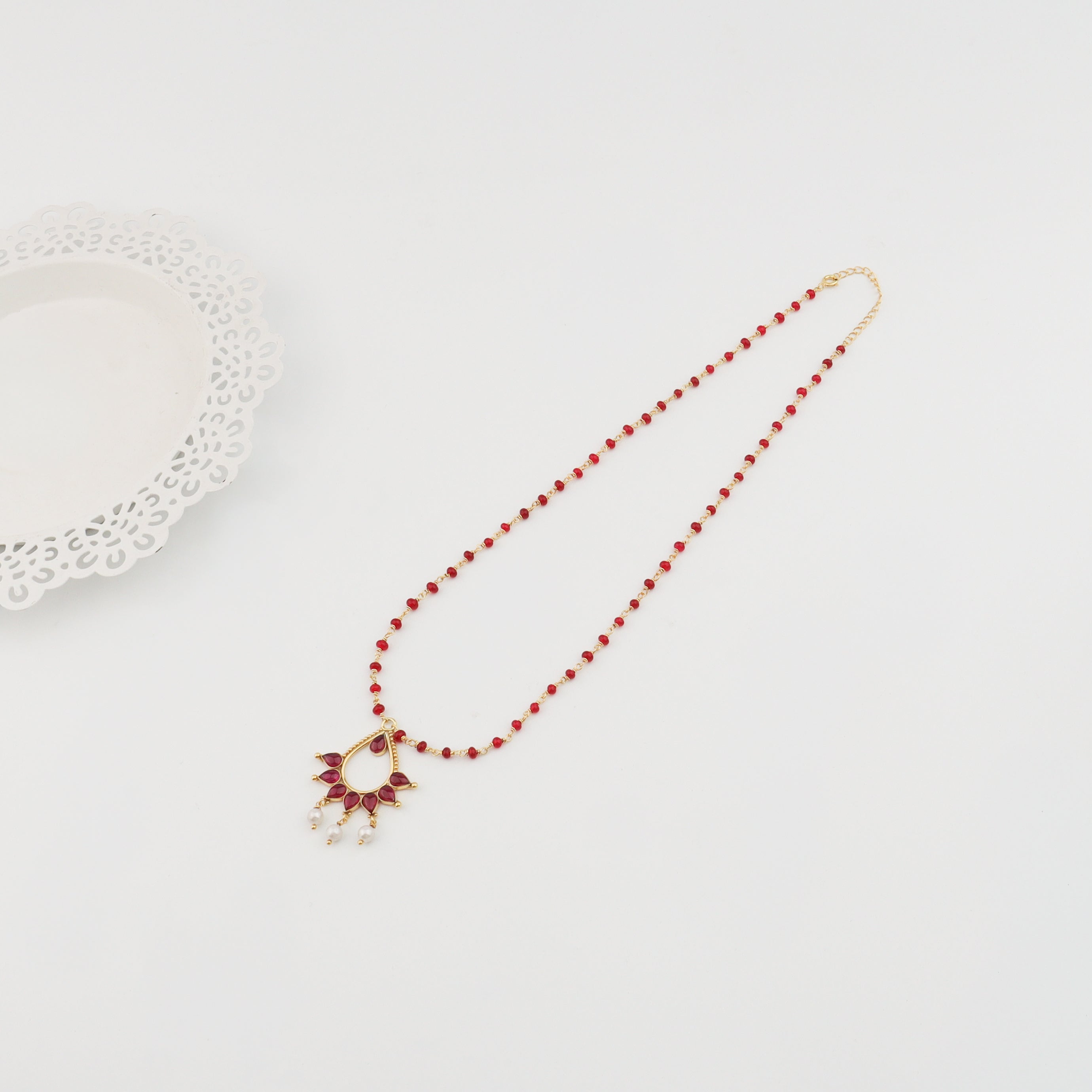Silver Ganthan Necklace with Ruby | 92.5 Silver | 22K Gold Plated