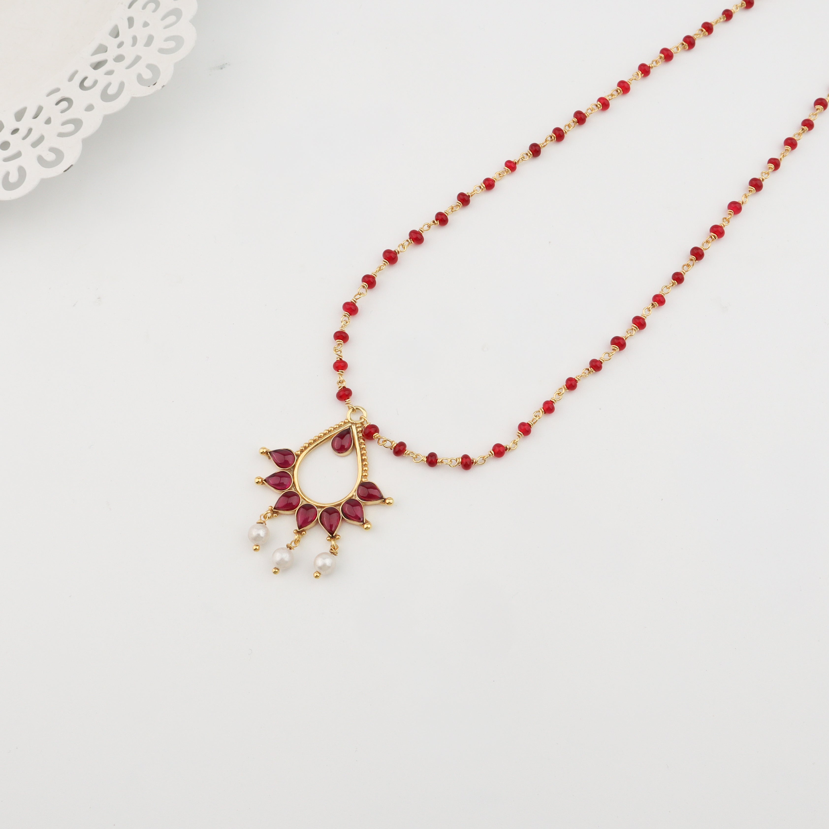 Silver Ganthan Necklace with Ruby | 92.5 Silver | 22K Gold Plated