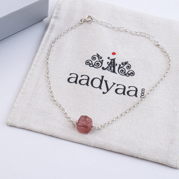 Strawberry Quartz Silver Anklet (Project Handmade)