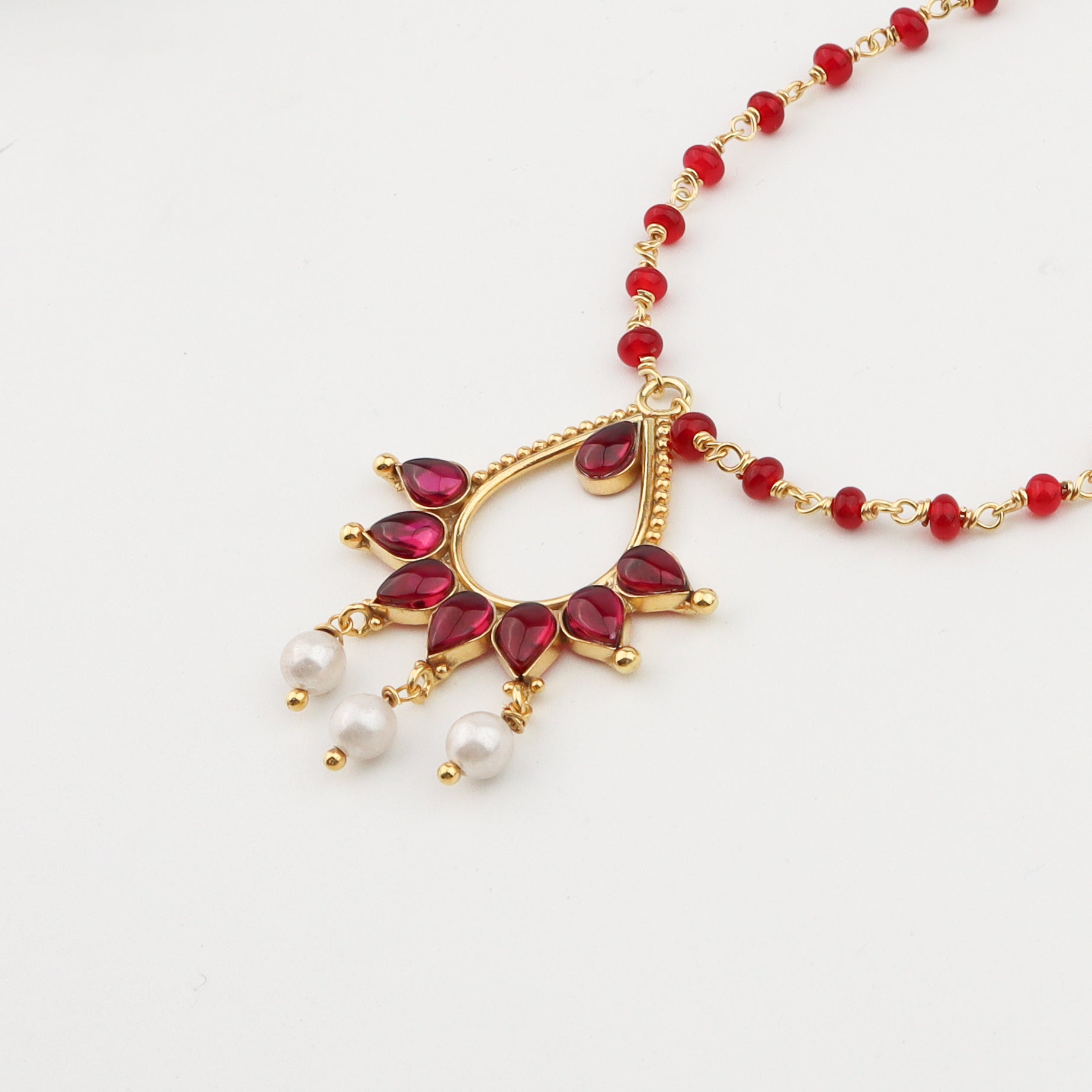 Silver Ganthan Necklace with Ruby | 92.5 Silver | 22K Gold Plated