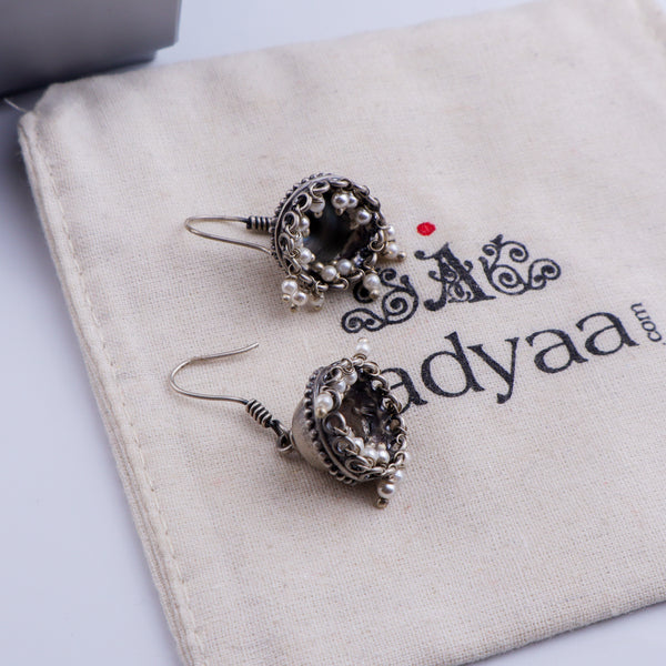 Tiny Silver Jhumki with Pearl Latkan