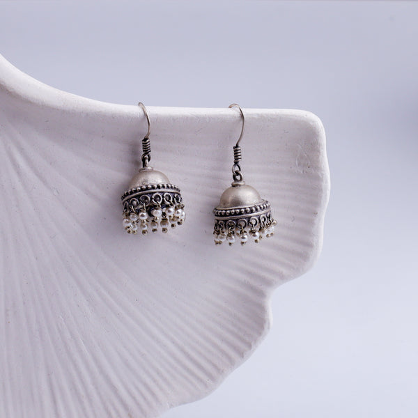 Tiny Silver Jhumki with Pearl Latkan