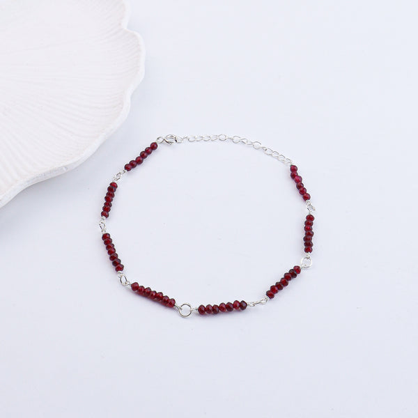 Maroon Jade Silver Anklet (Project Handmade)