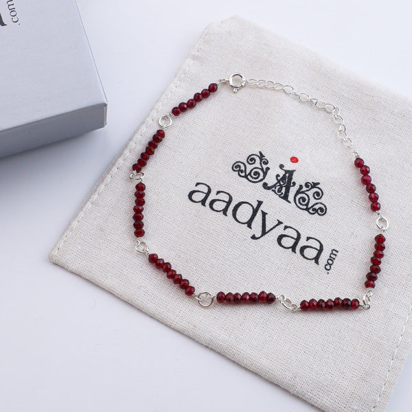 Maroon Jade Silver Anklet (Project Handmade)