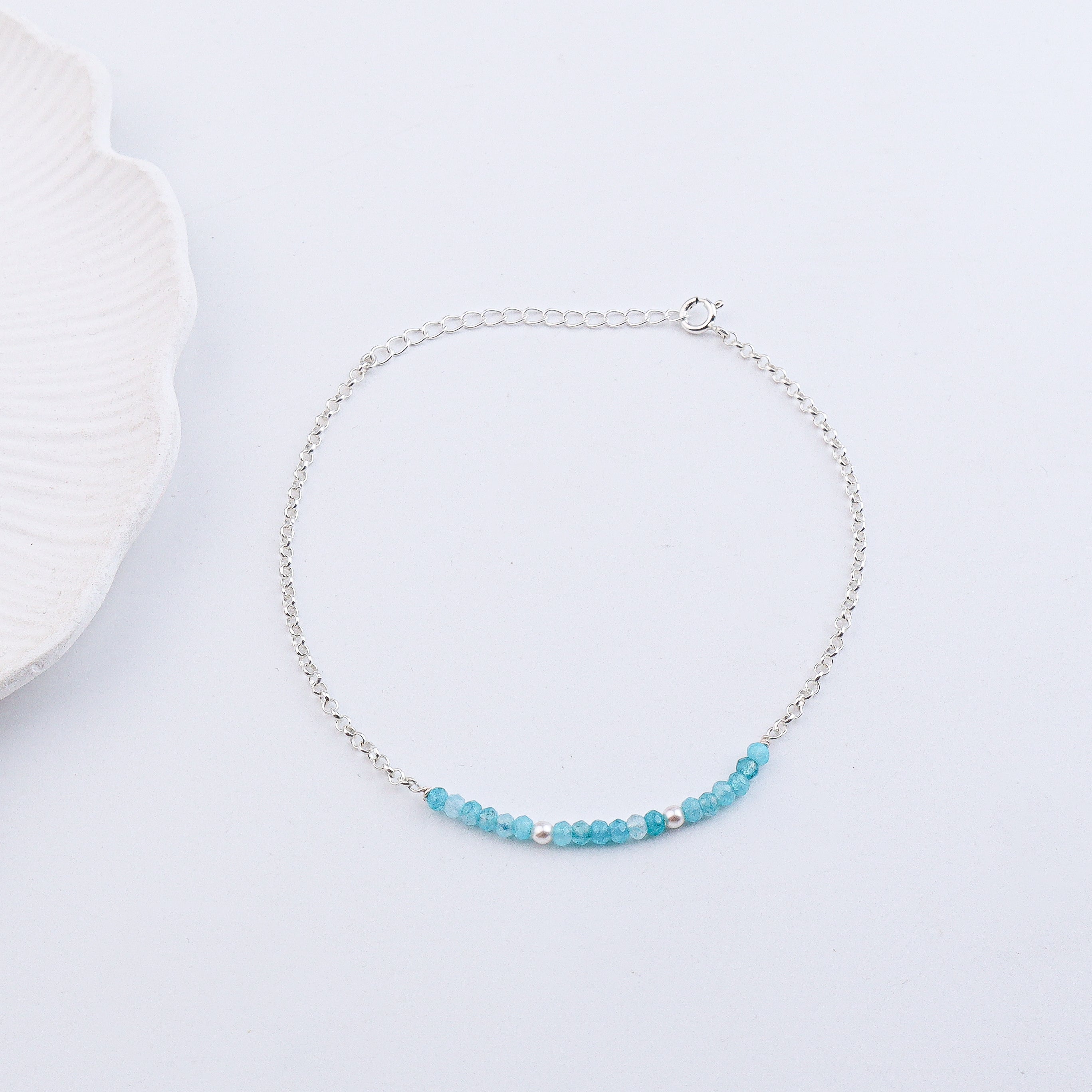 Blue Jade & Pearl Silver Anklet (Project Handmade)