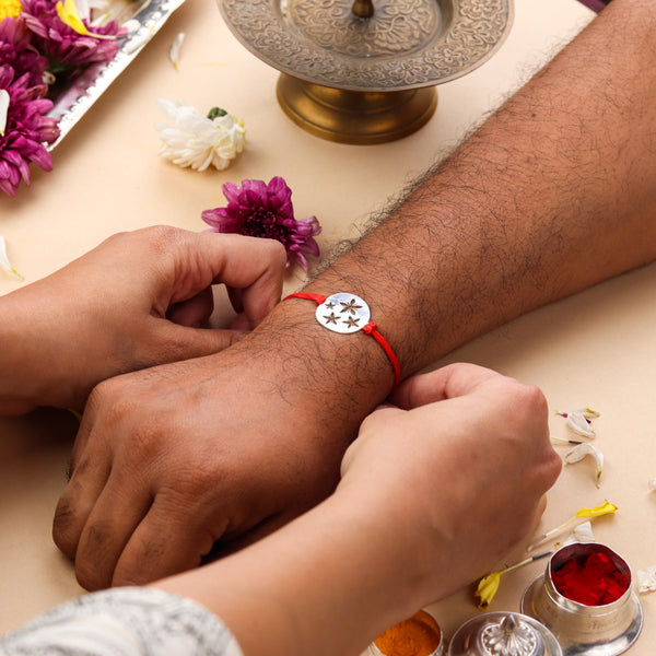 Silver Laser Cut Floral Rakhi