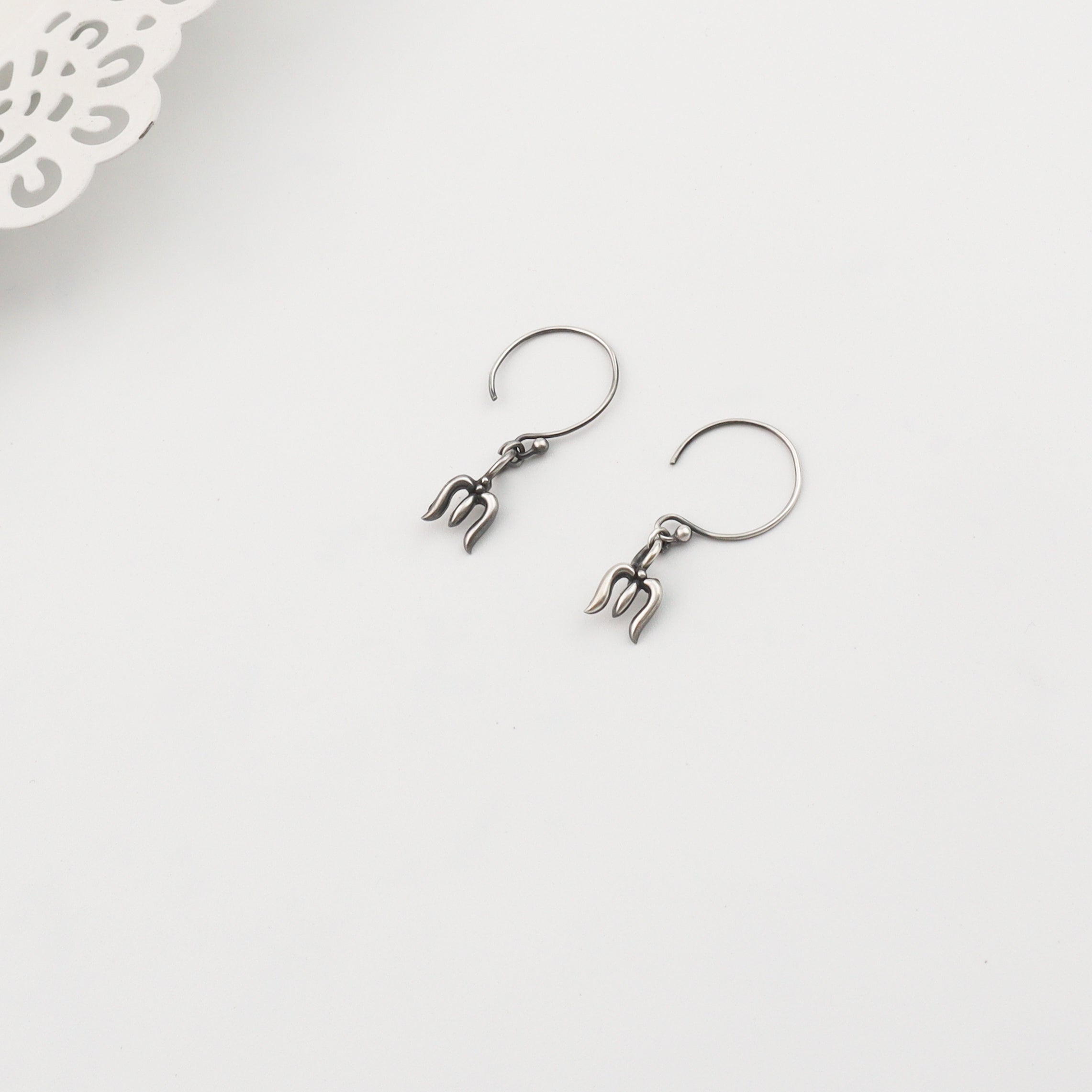 Silver Oxidized Trishul Dangler earring