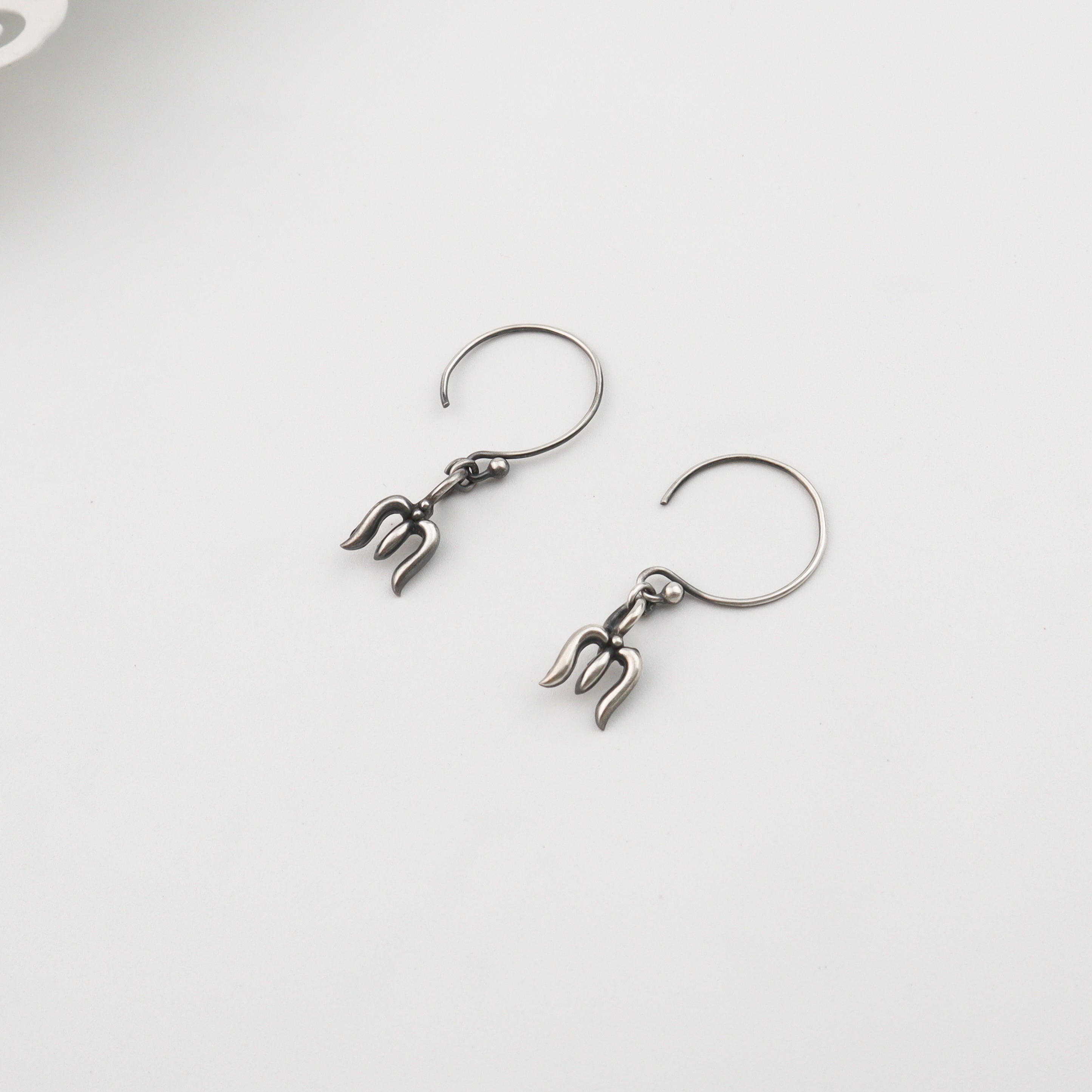 Silver Oxidized Trishul Dangler earring