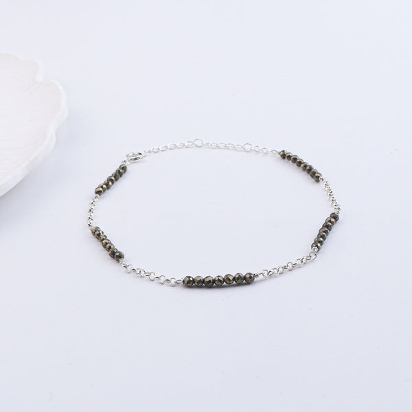 Silver anklet with black beads and chain
