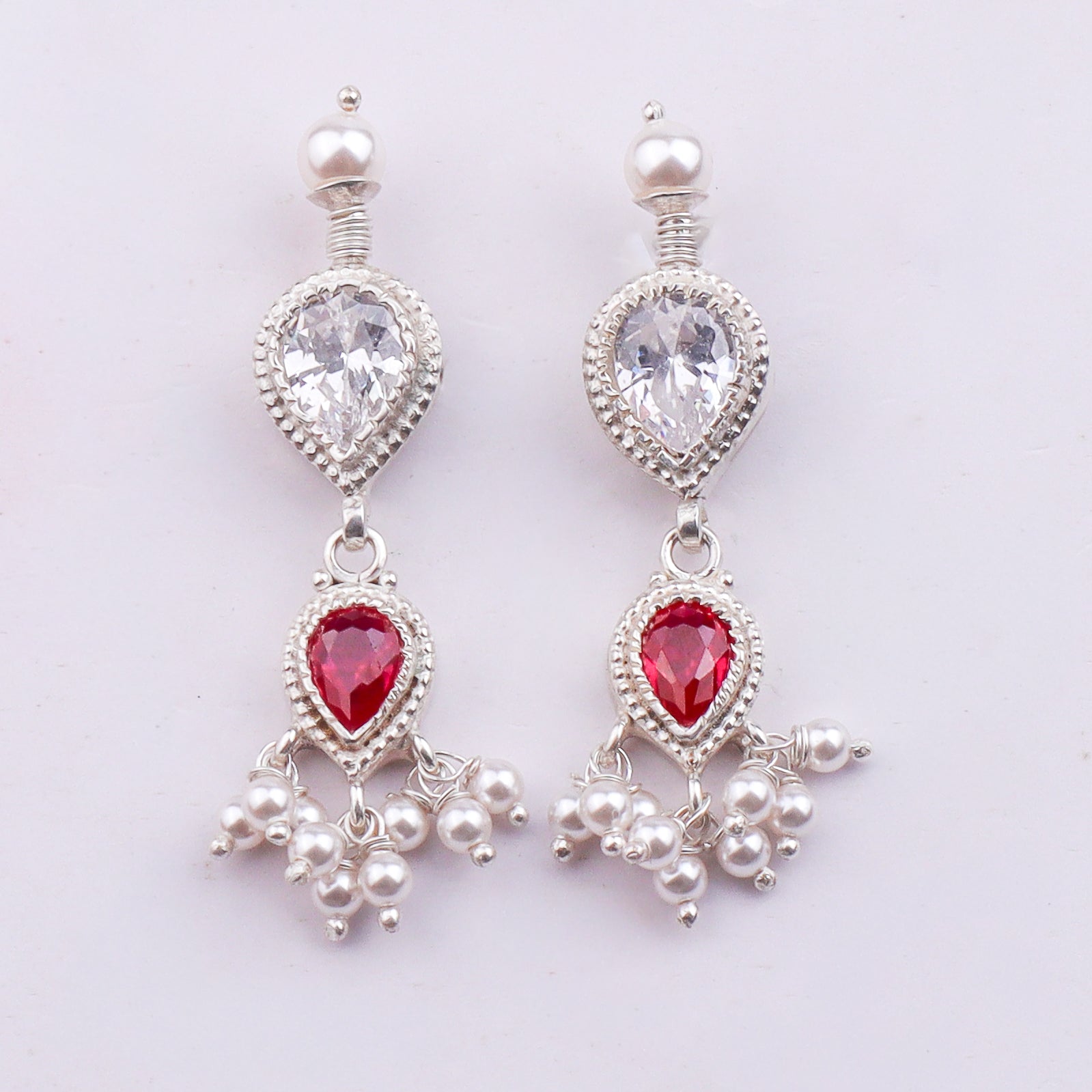 Silver CZ Tanmani Set with Rubies