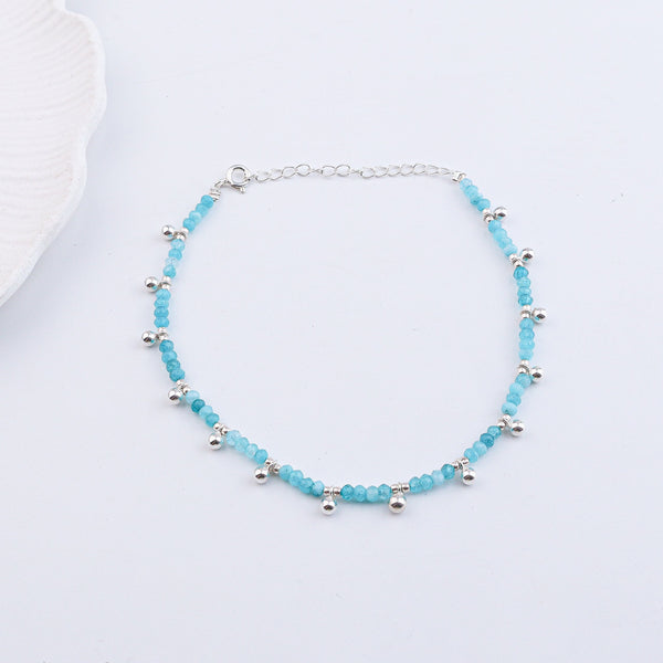 Blue Jade silver anklet with beads and silver accents