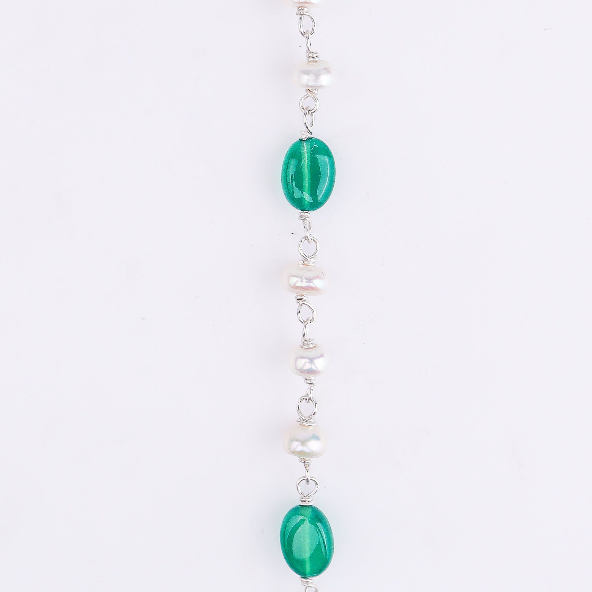 Silver CZ Tanmani Set with Pearls & Green Onyx