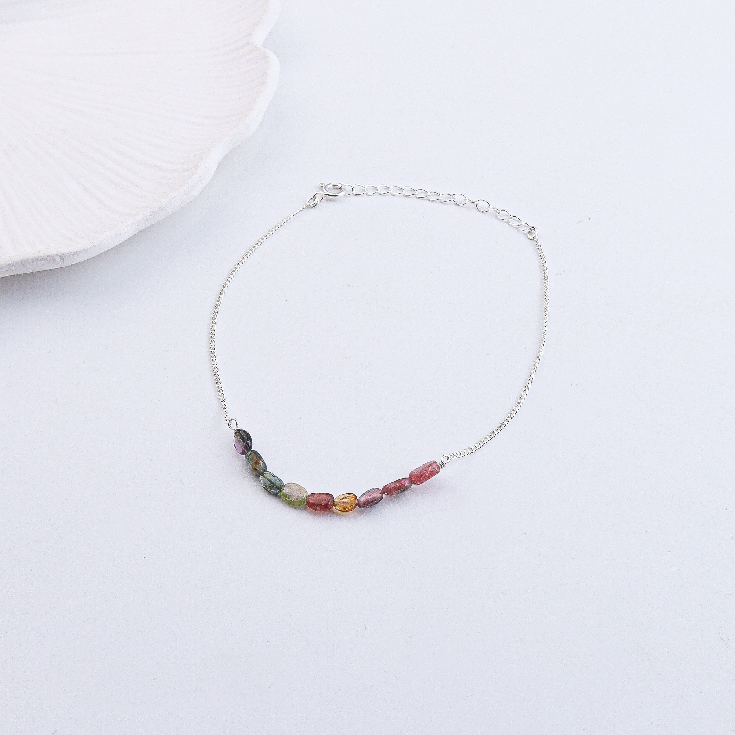 Silver anklet with multicolor stones