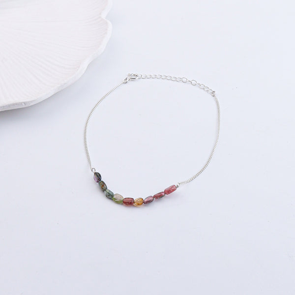 Silver anklet with multicolor stones