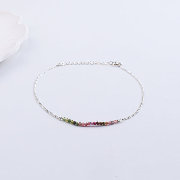 Silver chain anklet with multicolor gemstone beads